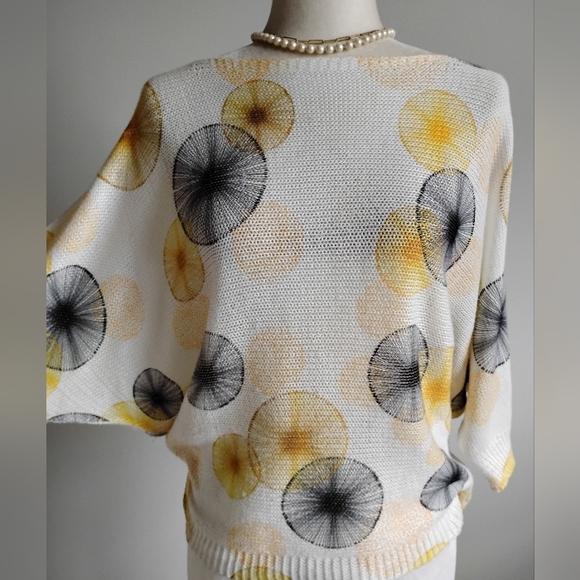 Luisa Ricci Made In Italy Batwing Sweater Cream Yellow Black Coastal Mod Size M - Picture 1 of 15